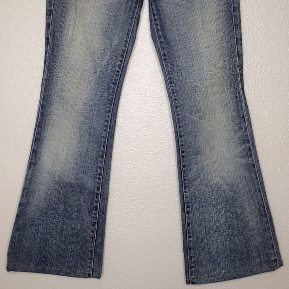 7 For All Mankind Y2k Blue Denim Distressed Flare Wide Leg Jeans Sz 27 - Picture 3 of 16